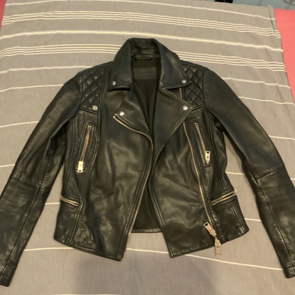 ALL SAINTS Leather Catch Biker Jacket Size 0 - Picture 2 of 10
